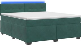vidaXL Κρεβάτι Box Spring με Στρώμα και LED Σκούρο Πράσινο Βελούδο