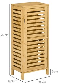 kleankin Ντουλάπι μπάνιου με περσίδες πόρτα, ρυθμιζόμενο ράφι, φυσικό μπαμπού, 30x19,9x70 cm