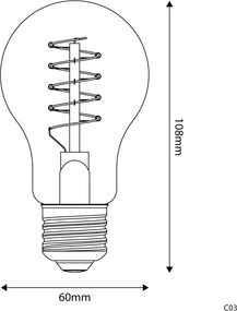 LED Λαμπτήρας C03 A60 Μελί Σπιράλ Νήμα 4W E27 Dimmable 1800K