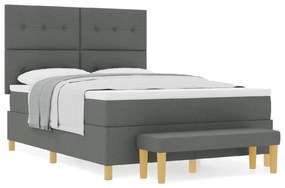 vidaXL Κρεβάτι με Στρώμα και Πάγκο Σκούρο Γκρι 160x200 εκ. Ύφασμα