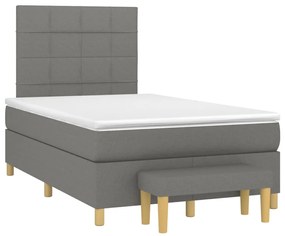 Κρεβάτι Boxspring με Στρώμα Σκούρο Γκρι 120x190 εκ Υφασμάτινο - Γκρι