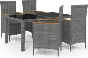 vidaXL Σετ Τραπεζαρίας Εξ. Χώρου 5 τεμ. Γκρι Συνθ. Ρατάν με Μαξιλάρια