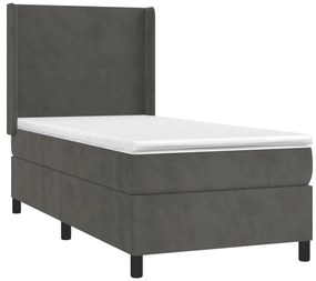 vidaXL Κρεβάτι Boxspring με Στρώμα &amp; LED Σκ. Γκρι 100x200εκ. Βελούδινο