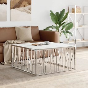 vidaXL Τραπέζι Σαλονιού Ασημί 100x100x50 εκ. Ανοξείδωτο Ατσάλι &amp; Γυαλί