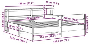 Σκελετός Κρεβατιού Χωρίς Στρώμα 180x200 εκ Μασίφ Ξύλο Πεύκου - Καφέ