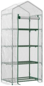 Outsunny Θερμοκήπιο από φιλμ, μίνι θερμοκήπιο, φυτώριο, 4 ράφια, 70 x 50 x 160 cm, λευκό