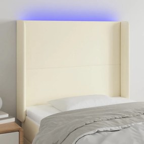 vidaXL Κεφαλάρι Κρεβατιού LED Κρεμ 93x16x118/128εκ. Συνθετ. Δέρμα