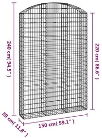 Συρματοκιβώτιο Τοξωτό 150x30x220/240εκ. από Γαλβανισμένο Χάλυβα - Ασήμι