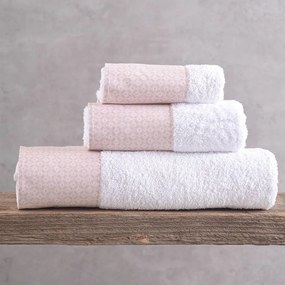 Πετσέτες Sinclair Σε Κουτί (Σετ 3τμχ) White-Pink Ρυθμός Towels Set 70x140cm 100% Πενιέ Βαμβάκι