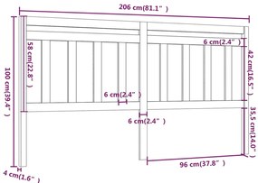 vidaXL Κεφαλάρι Κρεβατιού Μελί 206 x 4 x 100 εκ. από Μασίφ Ξύλο Πεύκου