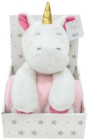 Κουβέρτα Fleece Αγκαλιάς (75x90) + Λούτρινο Dimcol Unicorn 02 White-Pink