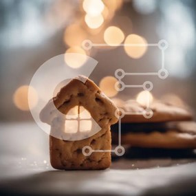 Intra Συλλεκτικό Ξύλινο Παζλ Plywood  4mm - Στοίβα cookie με θέμα τις διακοπές με φώτα στο φόντο Σε Ξύλινο Κουτί - Διαστάσεις: 10x10 cm – 25 κομμάτια