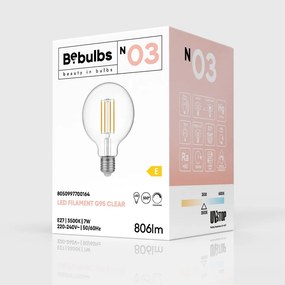 LED Filament Λαμπτήρας N03 Γλόμπος G95 Διαφανής 7W 806Lm E27 3500K Dimmable