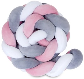 Πάντα πλεξούδα τριπλή χειροποίητη Velvet 200x18εκ dusty pink - grey - white