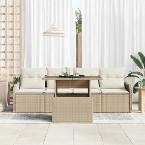 vidaXL Σετ Καναπέ Κήπου με μαξιλάρι 5 pcs Μπεζ Πολυ ράταν