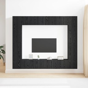 vidaXL Σετ Καθρέφτη TV 8 κομματιών τοίχου Μαύρης Βελανιδιάς από Επεξεργασμένο Ξύλο