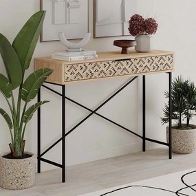 Κονσόλα Heaton Megapap μεταλλική - μελαμίνης χρώμα sapphire oak 110x35,6x90εκ.-GP037-0191,5