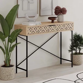 Κονσόλα Heaton Megapap μεταλλική - μελαμίνης χρώμα sapphire oak 110x35,6x90εκ.-GP037-0191,5