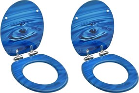 vidaXL Καλύμματα Λεκάνης με Soft Close 2 τεμ. Σχέδιο Σταγόνες Μπλε MDF