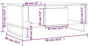 Τραπεζάκι Σαλονιού Γκρι Sonoma 90x50x36,5εκ. Επεξεργασμένο Ξύλο - Γκρι