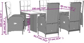 vidaXL Σετ Τραπεζαρίας Κήπου 7 τεμ. Γκρι Συνθ. Ρατάν με Μαξιλάρια