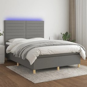 ΚΡΕΒΑΤΙ BOXSPRING ΜΕ ΣΤΡΩΜΑ &amp; LED ΣΚ.ΓΚΡΙ 140X190ΕΚ. ΥΦΑΣΜΑΤΙΝΟ 3135510