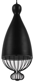 GloboStar® CARNEL 01106 Vintage Κρεμαστό Φωτιστικό Οροφής Μονόφωτο Μαύρο Μεταλλικό Πλέγμα Φ26 x Y70cm
