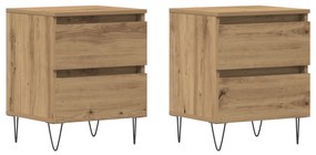 vidaXL Κομοδίνα 2 τεμ Ξύλο Δρυός 40x35x50 εκ Μηχανικά Ξύλα