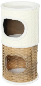 PawHut Πύργος Ξυσίματος Γάτας 80 cm Ύψος Ø 40 cm Τριώροφος Πύργος Γάτας με Βελούδινο Γείσο, Σπηλιά Γάτας Κρεμ Λευκό