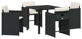 vidaXL Σέτ φαγητού για κήπο με μαξιλάρι 5 pcs Μαύρο Πολυ ράταν