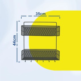 Βάση Τοίχου με 2 Ράφια και Γάντζους 35x15x44cm Άσπρο ή Μαύρο - Μαύρο