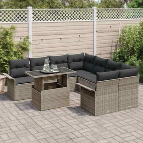 vidaXL Σετ Καναπέ Κήπου με μαξιλάρι 9 pcs Γκρι Πολυ ράταν