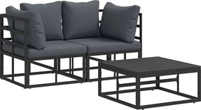 vidaXL Σετ Καναπέ Κήπου 3 pcs Μαύρο Μέταλλο