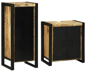 vidaXL Σετ Επίπλων Μπάνιου με αποθήκευση 2 pcs Καφέ Στερεό ξύλο μάνγκο