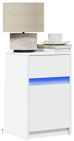 vidaXL Κομοδίνο με Φώτα LED Λευκό από Επεξεργασμένο ξύλο