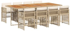 vidaXL Σετ Τραπεζαρίας Κήπου 9 τεμ. Μπεζ Συνθετικό Ρατάν με Μαξιλάρια