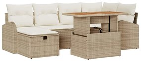 vidaXL Σετ Καναπέ Κήπου με μαξιλάρι 7 pcs Μπεζ συνθετικό ρατάν