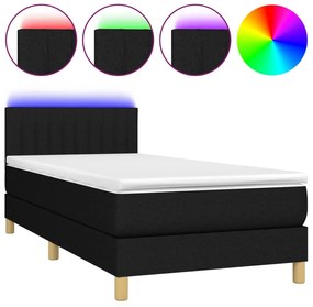 vidaXL Κρεβάτι Boxspring με Στρώμα &amp; LED Μαύρο 90x190 εκ. Υφασμάτινο