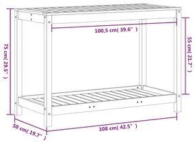 Τραπέζι Κηπουρικής με Ράφι Λευκό 108x50x75εκ. Μασίφ Ξύλο Πεύκου - Λευκό