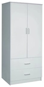 CLOSET Ντουλάπα Δίφυλλη, Ράφι, Θέσεις για Κρεμάστρες, 2 Συρτάρια, Απόχρωση Άσπρο 80x50x180cm Ε8384,1