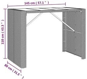 Τραπέζι Μπαρ με Γυάλ. Επιφάνεια Καφέ 145x80x110 εκ. Συνθ. Ρατάν - Καφέ