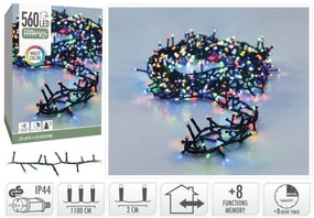 560 Φωτάκια LED - 11 Μέτρα + 3 Μέτρα σύνδεσης, Κανονική Διάταξη, με χειριστήριο, 8 προγράμματα, Πράσινο καλώδιο PVC - Πολύχρωμο