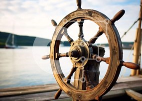 Intra Συλλεκτικό Ξύλινο Παζλ Plywood  4mm - Ξύλινο τιμόνι πλοίου και βάρκες σε ενεργό νερό Σε Ξύλινο Κουτί - Διαστάσεις Puzzle: 10x10 cm – 25 κομμάτια