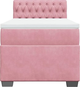 vidaXL Κρεβάτι Boxspring με Στρώμα Ροζ 80 x 200 εκ. Βελούδινο