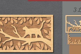 Σετ των 2 Intra απο ξύλο plywood 3mm-4mm πάχος Cat in the Tree Διακόσμηση σπιτιού με λέιζερ Δίασταση 15x15 cm INTRAFABR-112341649