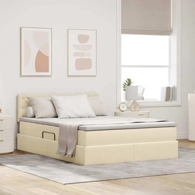 vidaXL LED Κρεβάτι αποθήκευσης με στρώμα Κρέμ 140 x 200 cm Ύφασμα