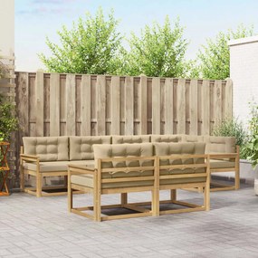 vidaXL Σειρά Καναπέ Εξωτερικού 6 pcs Λευκό και Μπεζ Πολυεστέρας