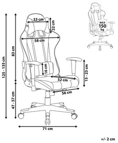 Καρέκλα gaming Berwyn 308, Μαύρο, Άσπρο, 125x71x71cm, 29 kg, Με μπράτσα, Με ρόδες, Μηχανισμός καρέκλας: Κλίση | Epipla1.gr