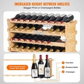 VEVOR 72 Bottle Upgrade Modular Wine Rack Bamboo Wood Display Shelf 8-Tier