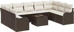 vidaXL Σετ Καναπέ Κήπου με μαξιλάρι 10 pcs Καφέ και λευκό Πολυ ράταν